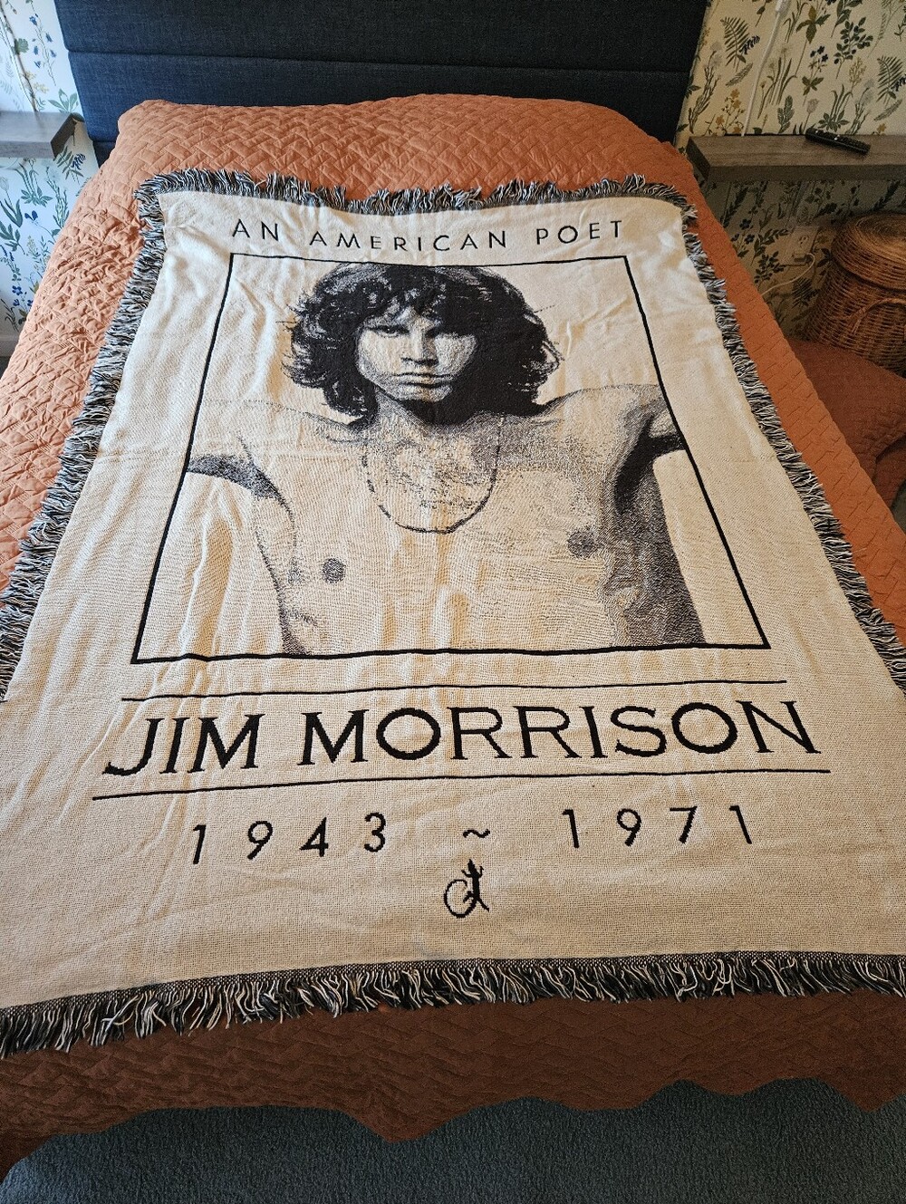 Jim Morrison VTG 90s Doors American Poet Lizard Woven Blanket Tapestry RARE